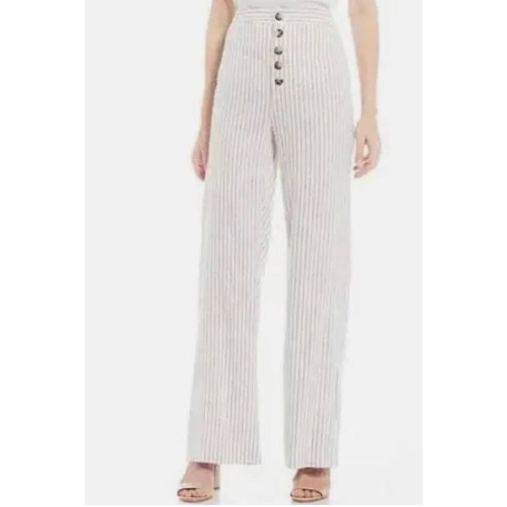 Antonio Melani Womens 2 White Stripe High Waist Wide Leg Harlow Linen Pants NWT